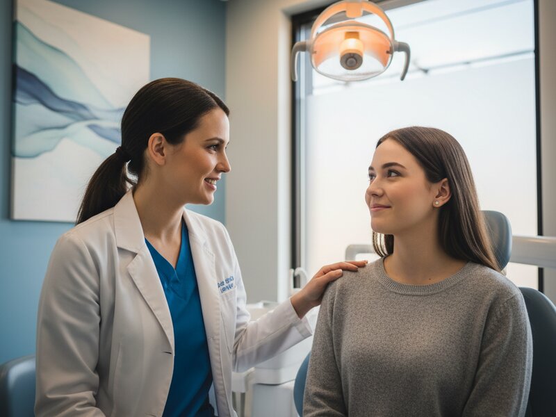 Gentle dentist with relaxed patient